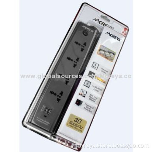 Power Strip of Universal Standard with 4 Socket Outlets + 2 USB Plugs, Overload ProtectorNew